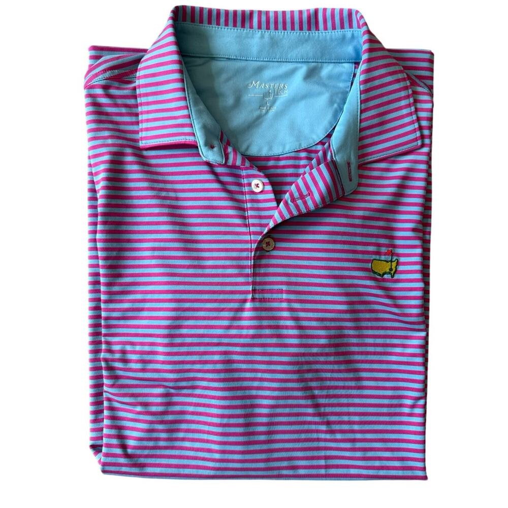Masters Tech Blue and Pink Stripe Golf Polo Large